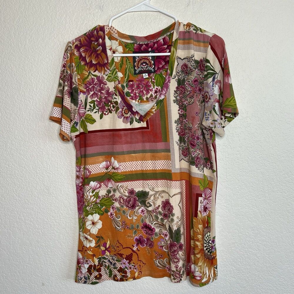 Johnny Was Multicolor Floral Short Sleeve Tee - Picture 6 of 9